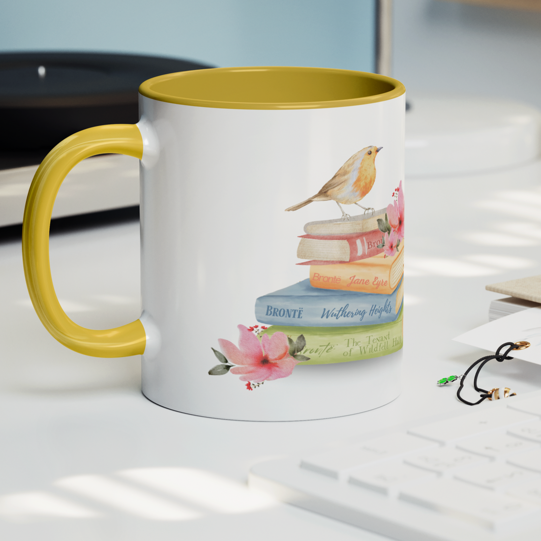 Bronte_Sisters_11oz_Yellow_Accent_Mug_Record_Player_Mockup.png