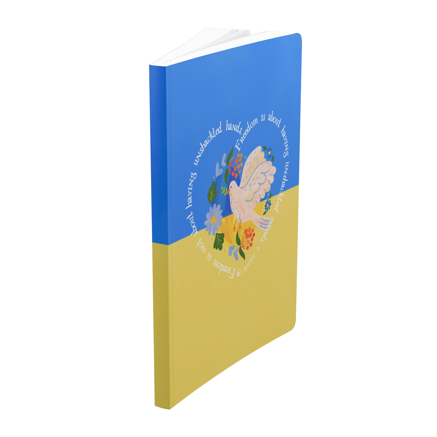 Slava_Ukraini_Softcover_Notebook_All_Pr_Standing_Angle_Mockup.png
