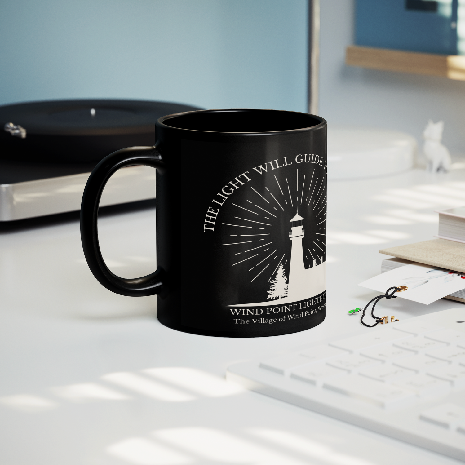 Wind_Point_Lighthouse_Black_Mug_Lifestyle_Record_Player_Mockup.png